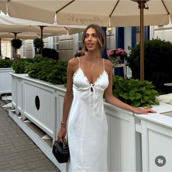 Zara Dresses & Skirts - Zara dress white midi ruffled satin lingerie inspired bodycon fitted wedding